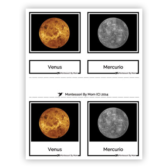 Printable 3 Part Cards Solar System Spanish